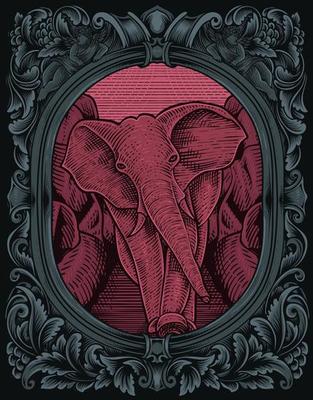 illustration vintage elephant with engraving style