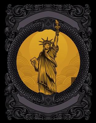 illustration vintage liberty statue with retro style