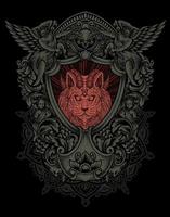 illustration vintage demon cat with engraving style vector