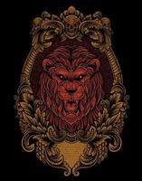 illustration vintage lion with engraving style vector