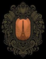 illustration retro eiffel tower with vintage style vector