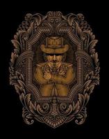 illustration mafia gangster with engraving style vector