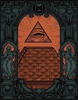 Ilustración de la pirámide illuminati con estilo de grabado vector