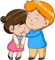 Children couple hugging isolated on white background vector