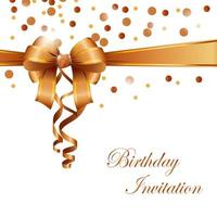 Birthday invitation card with gold ribbon vector