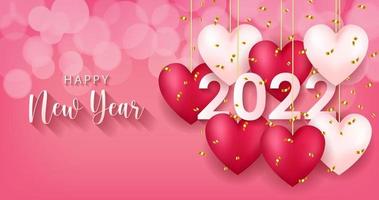 2022 happy new year greeting card with realistic love heart style background design for greeting card, poster, banner. Vector illustration.