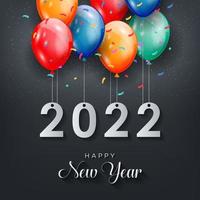 Happy new year 2022 greeting card with realistic colorful balloons celebration background design for greeting card, poster, banner. Vector illustration.