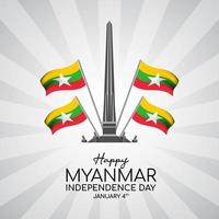 Myanmar independence day background with independence monument and flag vector