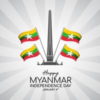 Myanmar independence day background with independence monument and flag vector