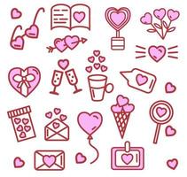 Set of valentine icons with hearts. Vector