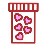 Box with heart-shaped pills. Valentines day icon. Vector illustration