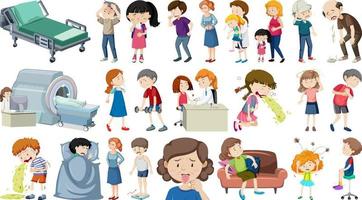 Set of sick people with different symptoms vector