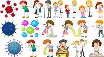 Set of sick people with different symptoms vector