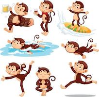 Set of funny monkeys doing different activities vector