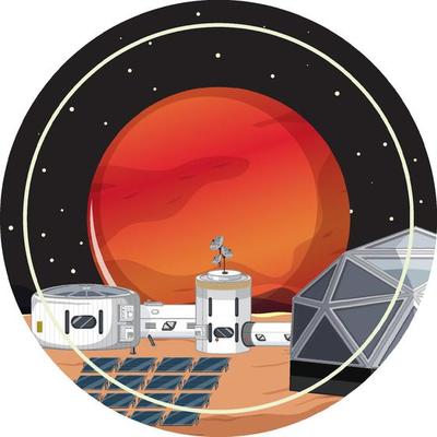 Settlement in the space badge on white background