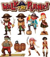 Set of pirate cartoon characters vector
