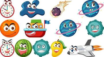 Set of different toy objects with faces vector