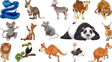 Set of different wild animals cartoon characters vector