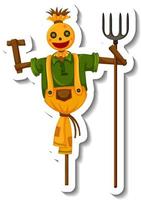 Scarecrow holding rake in cartoon style vector