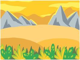 Nature scene background. Children theme cartoon. Mountains, sky, clouds. For kids. Cartoon vector landscape