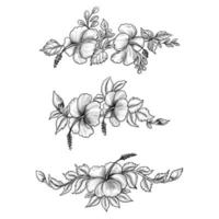 Hand draw sketch floral set design vector