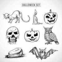 Hand drawn halloween elements set sketch design vector