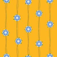 Blue Flower Vine Yellow Background vector