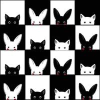 Black White Cat Rabbit Chess board Background vector