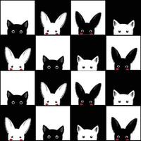 fondo de tablero de ajedrez conejo gato blanco negro vector