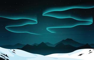 hermosa aurora boreal cielo luz nieve montaña aventura paisaje polar ilustración vector
