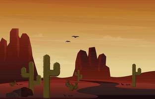 Road Street Desert Country Cactus Travel Vector Flat Design Illustration