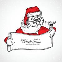 Hand draw christmas santa claus holding message card background vector