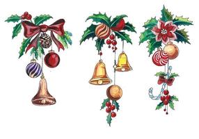 hermosas campanas decorativas navideñas artísticas establecer diseño de tarjeta vector