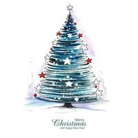 Decorative christmas line tree card holiday background vector