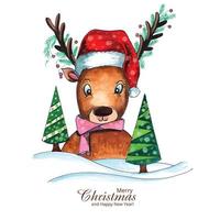 lindo perrito para navidad con fondo de tarjeta de acuarela vector