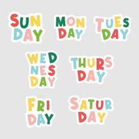 7 Days of the week. Sunday, Monday, Tuesday, Wednesday, Thursday, Friday, Saturday. Colorful words for planner, calendar, etc. vector