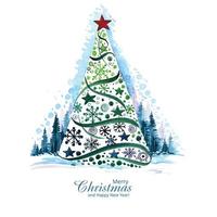 Beautiful decorative christmas line tree card design vector