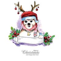 hermoso diseño de tarjeta navideña con lindo cachorro navideño vector