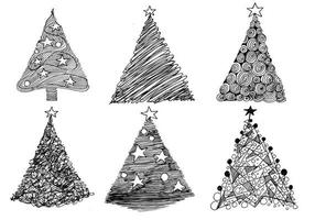 Hand drawn christmas trees sketch set design vector