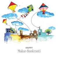 feliz makar sankranti coloridas cometas para el festival de la india vector