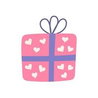 Gift in box for Valentines Day, vector flat illustration