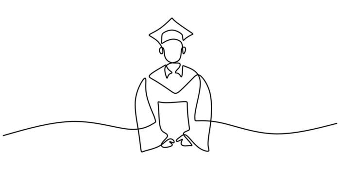 Continuous one single line of man using graduation gown vector