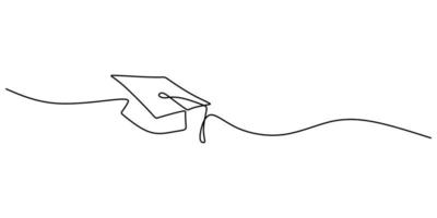 Continuous one single line of graduation hat vector