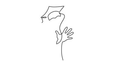 Continuous one single line of hand throw graduation hat vector