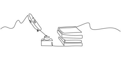 Continuous one single line of pen and book vector