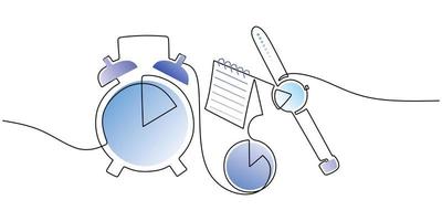 Continuous one single line of alarm clock, watch and calender vector