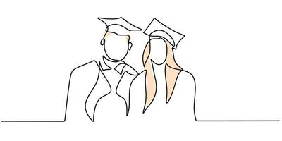 Continuous one single line of couple using graduation clothes vector