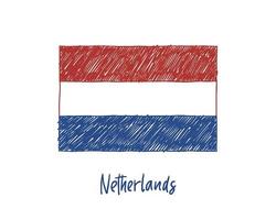 Netherlands Flag Marker or Pencil Sketch Illustration Vector