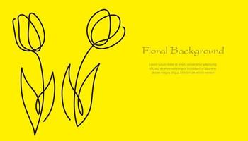Ilustración de fondo de primavera con dibujos de líneas de tulipanes simples y artísticos y espacio de texto. vector