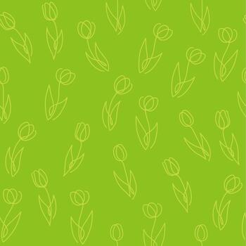 Ilustración de vector de fondo de primavera transparente con patrón de dibujo de línea de tulipán simple. repetible horizontal y verticalmente.